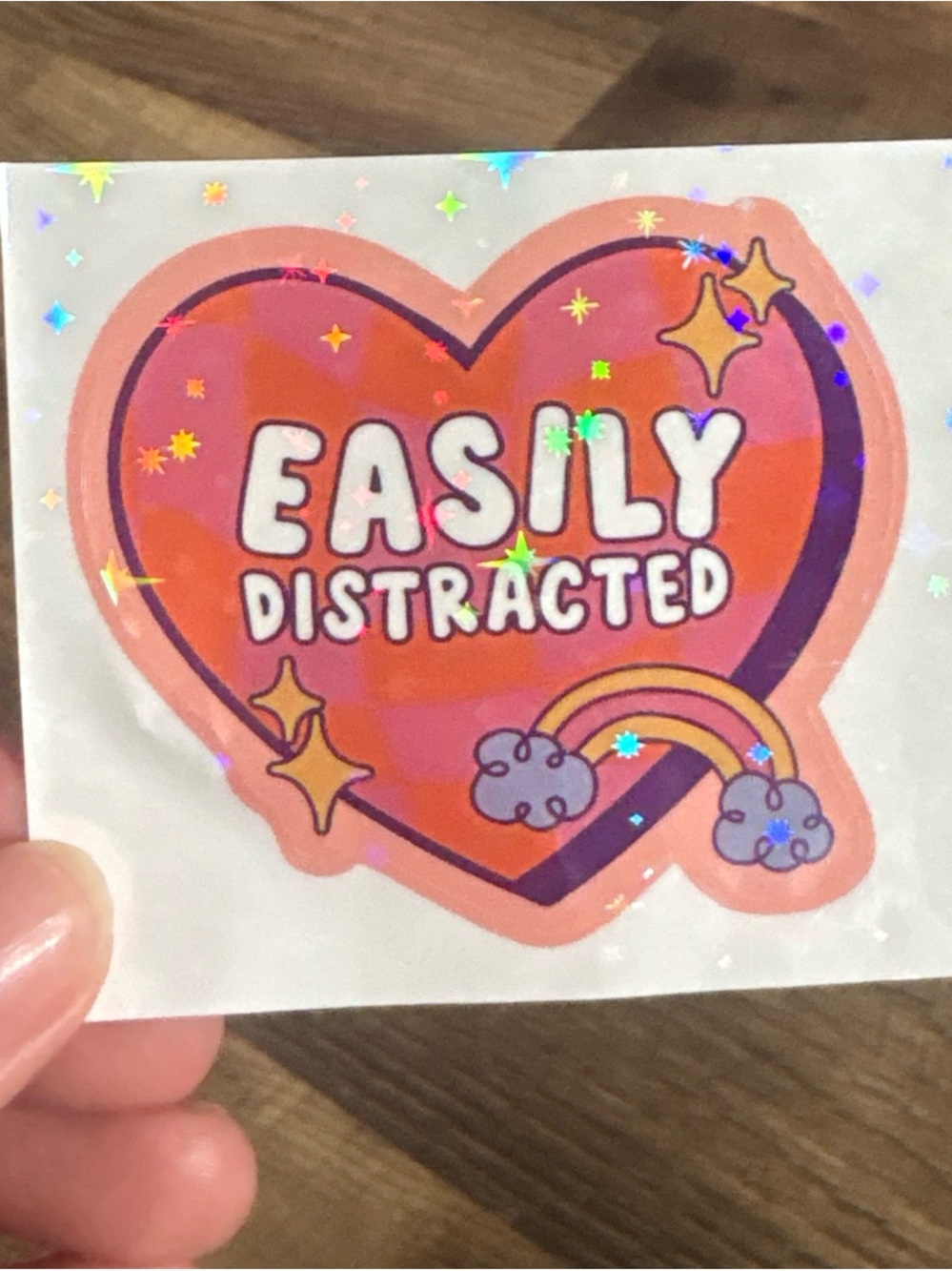 Easily Distracted Heart Vinyl Sticker — Holographic